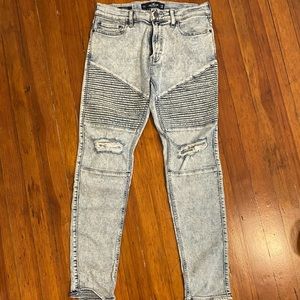 Mens Moto Distressed Hollister Skinny Jean